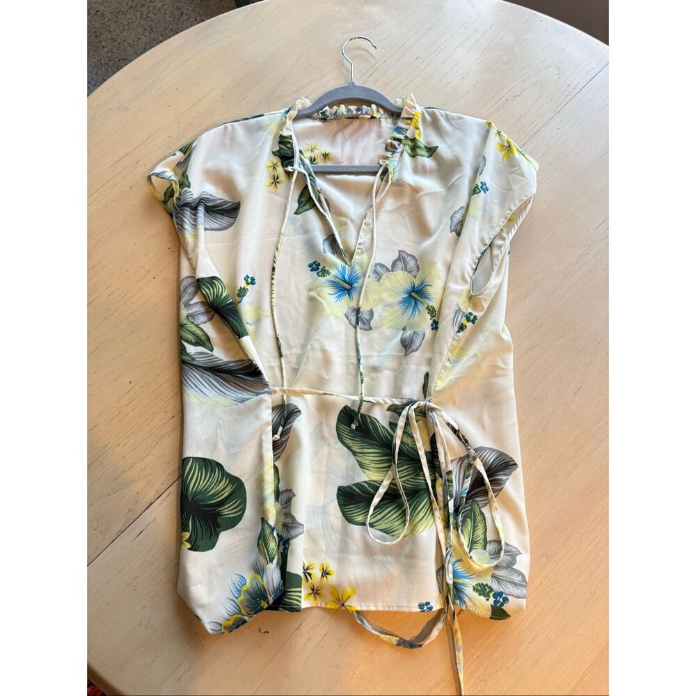 Zara Tropical Print Blouse SZ M - Picture 3 of 10
